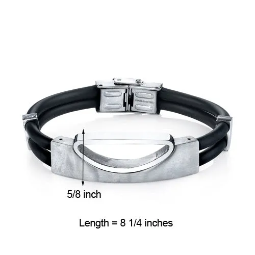 Mens Art Deco Stainless Steel and Black Silicon Bracelet