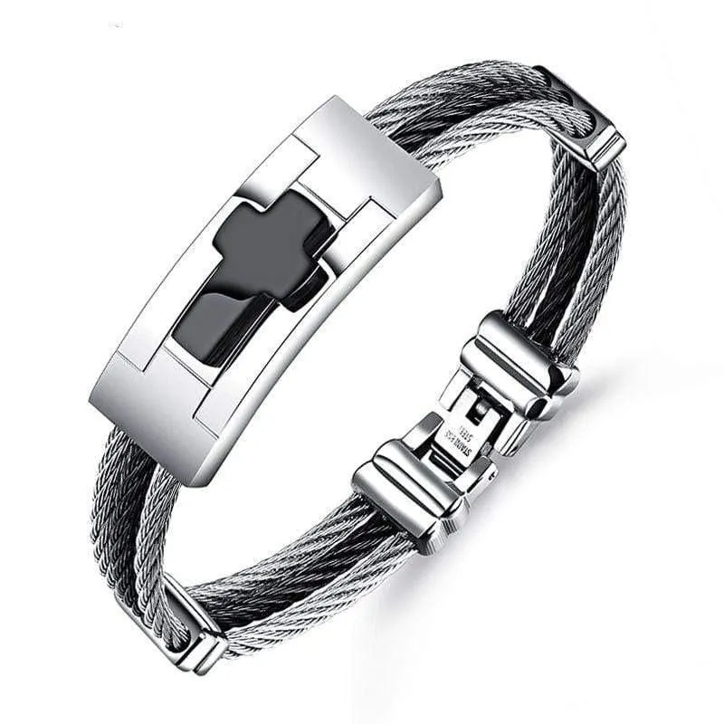 Men's Cross Bracelet <br> Black Wire