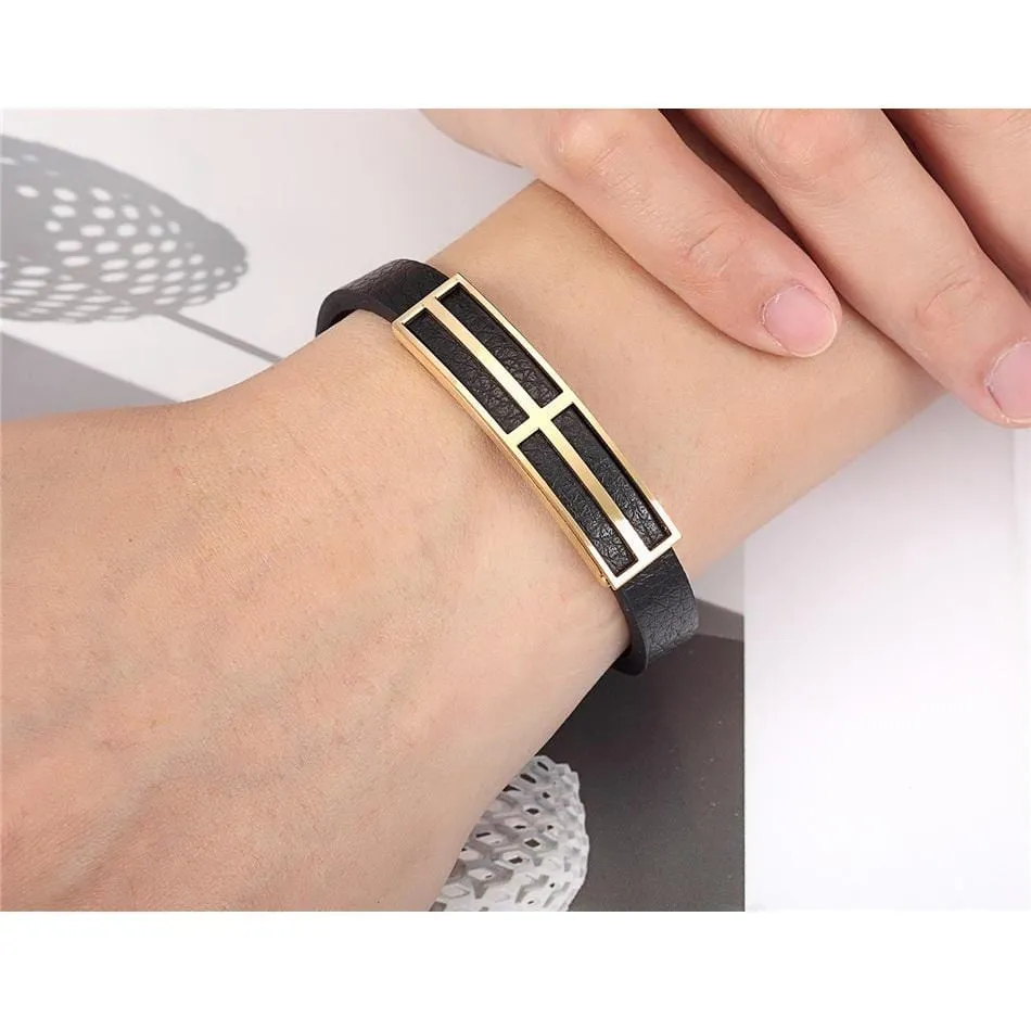 Men's Cross Bracelet <br> Modern Gold Cross