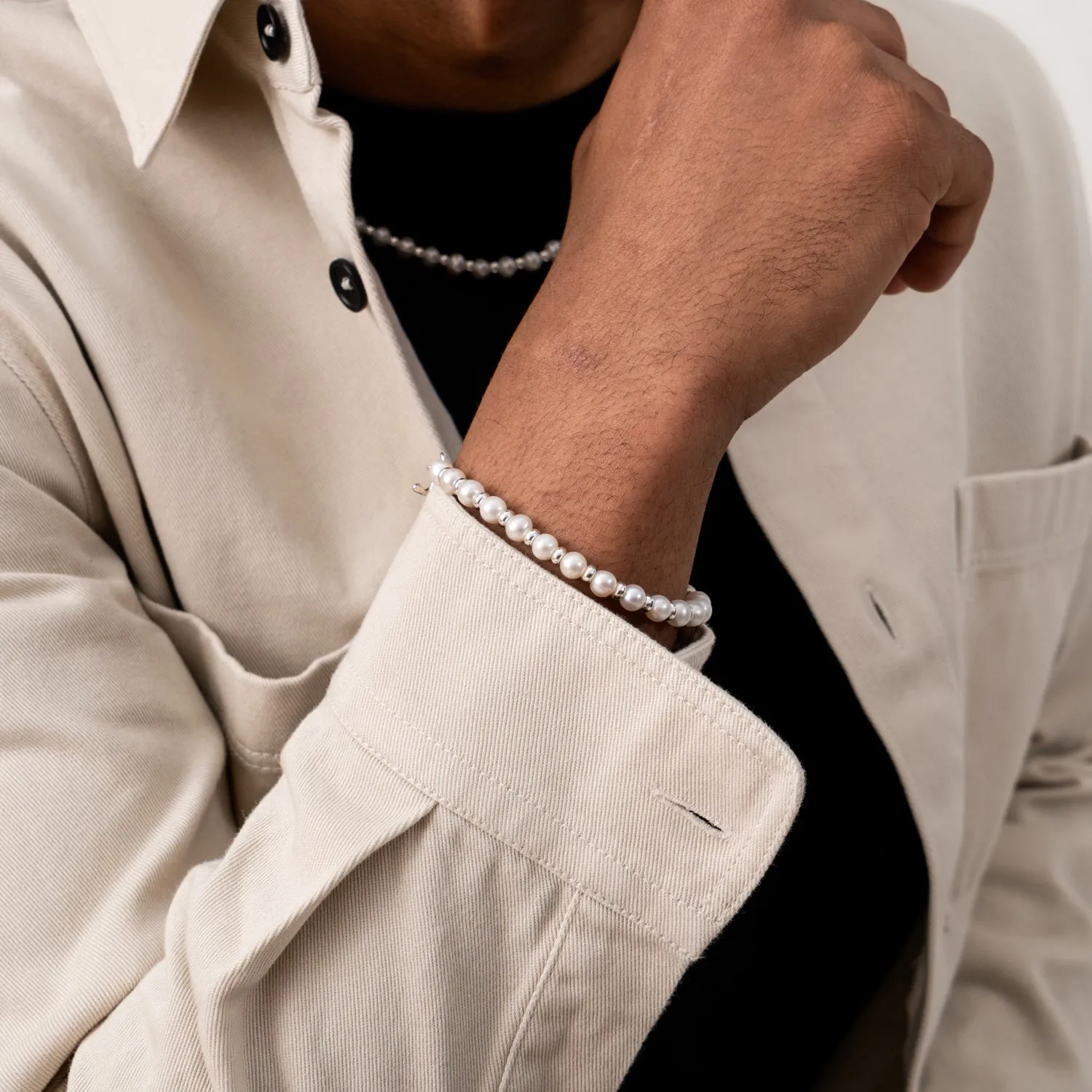 Men's White Pearl Halo Bracelet