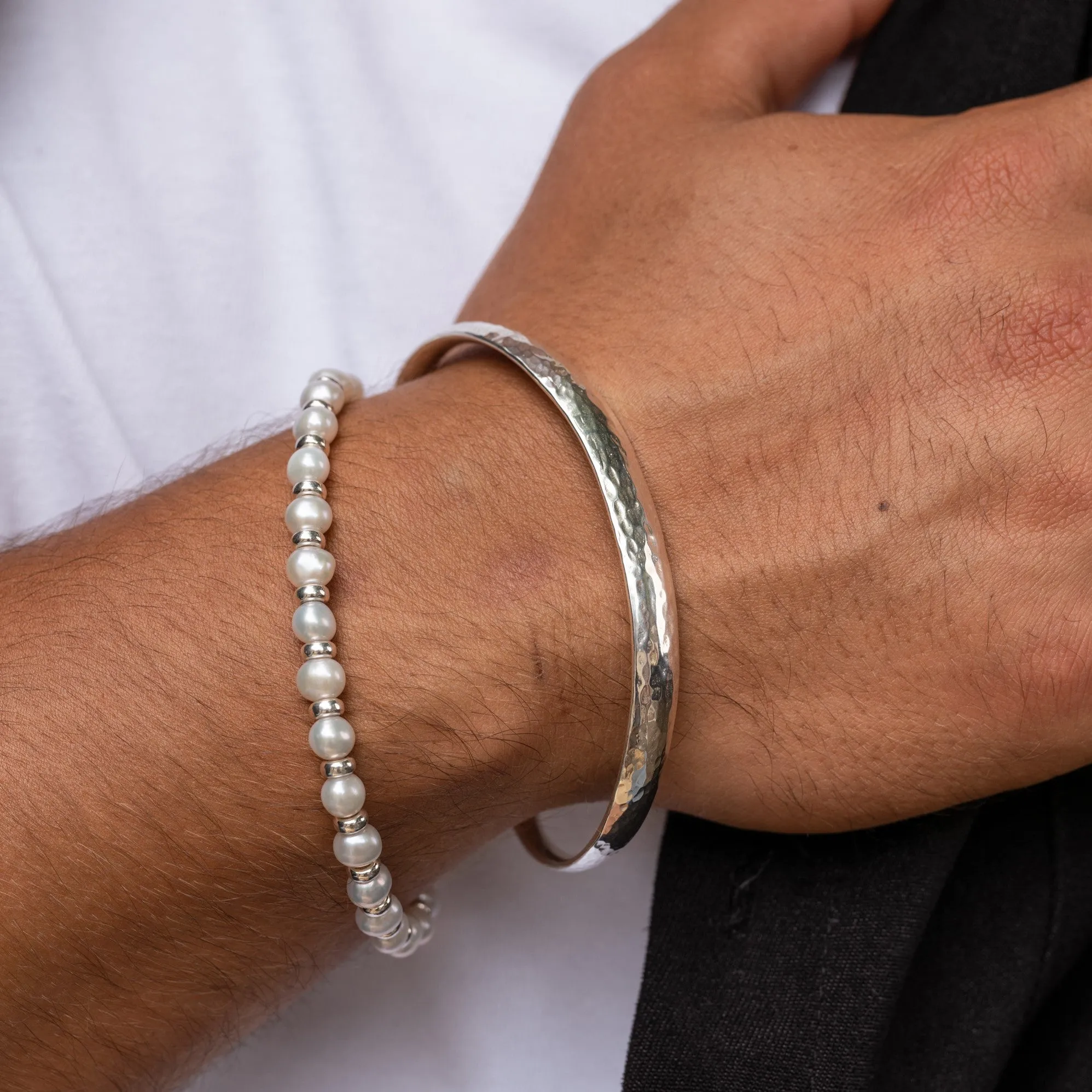 Men's White Pearl Halo Bracelet