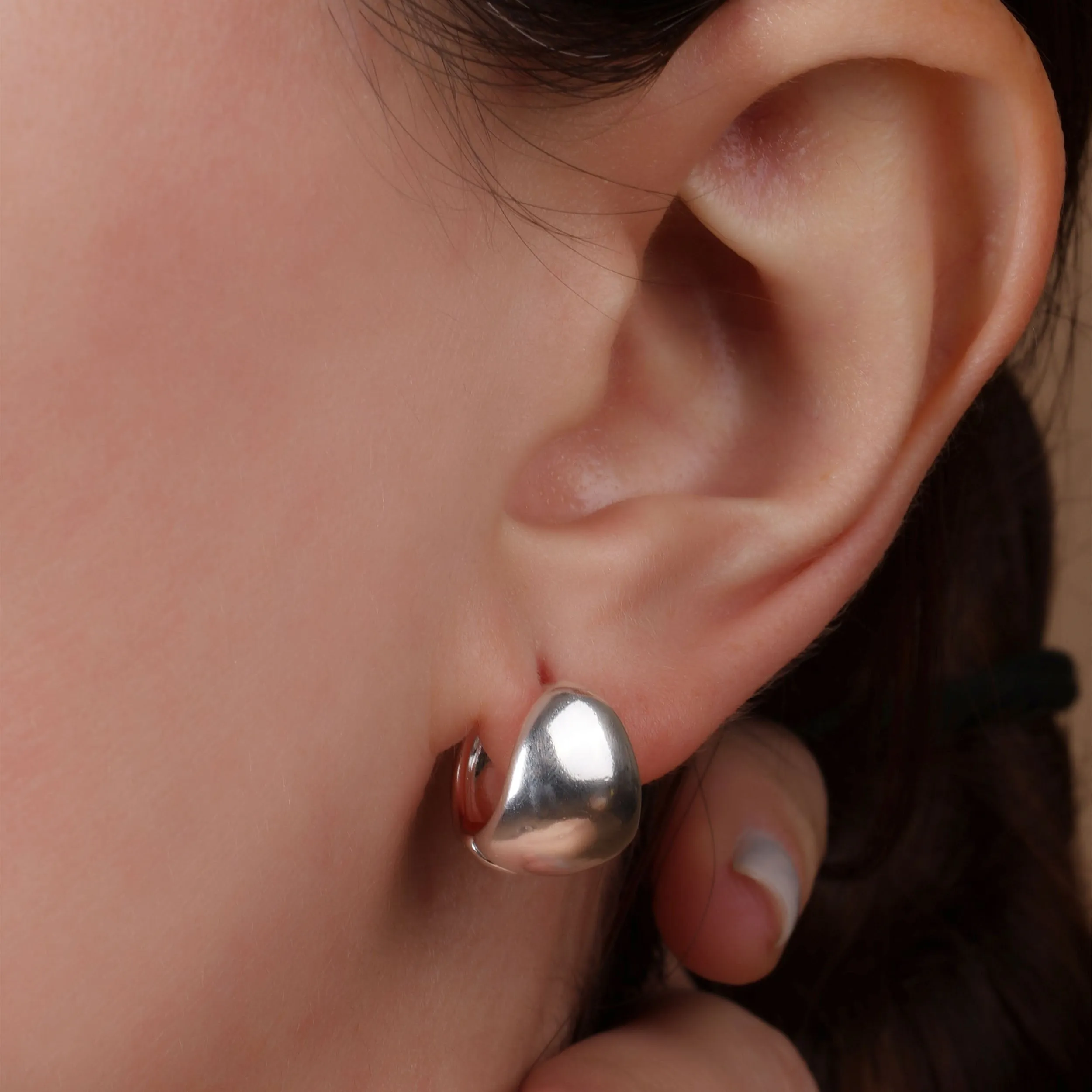 Minimalist Geometric Hoop Huggie Earrings in Sterling Silver