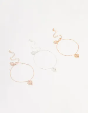 Mixed Metals Diamante Heart Bracelets 3-Pack