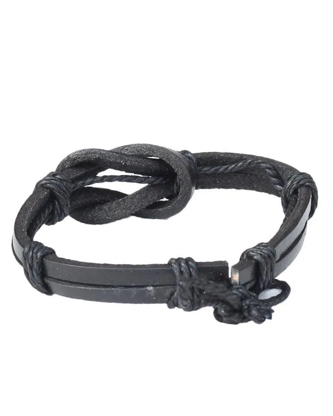 Modern Moroccan Unisex Pure Black Leather Bracelet