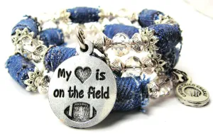 My Heart Is On The Field Football Blue Jean Beaded Wrap Bracelet