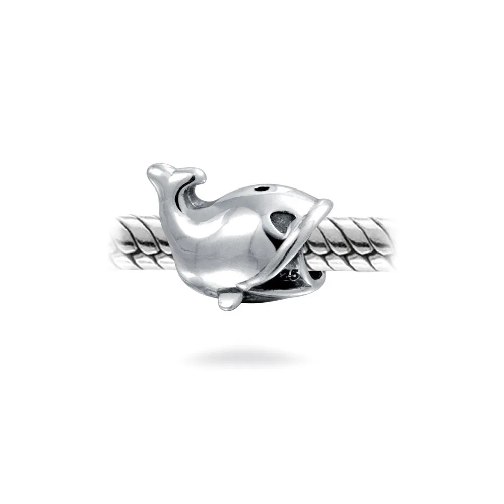 Nautical Whale Charm Bead in Oxidized Sterling Silver for European Bracelets