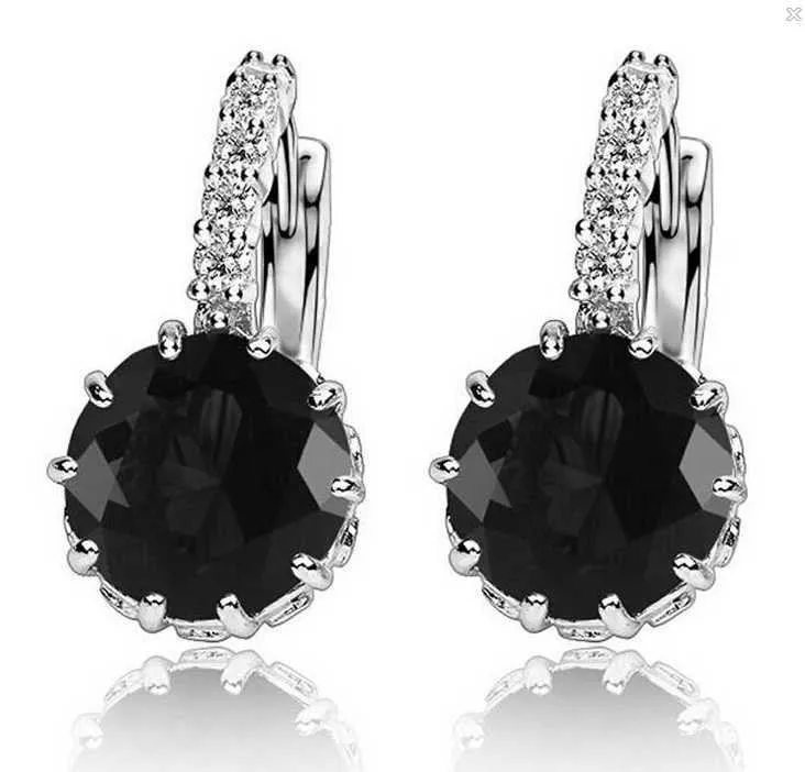 New 925 sterling silver Huggies Earring Women Black Zircon Crystal Earrings for Women