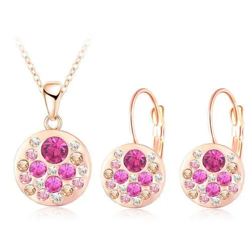 New Austrian Crystal Jewelry Set for Women 18K Rose Gold Plated Round Style Pendant/Earrings Sets