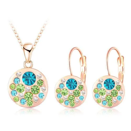 New Austrian Crystal Jewelry Set for Women 18K Rose Gold Plated Round Style Pendant/Earrings Sets