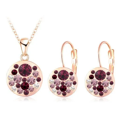 New Austrian Crystal Jewelry Set for Women 18K Rose Gold Plated Round Style Pendant/Earrings Sets