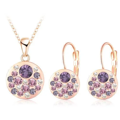 New Austrian Crystal Jewelry Set for Women 18K Rose Gold Plated Round Style Pendant/Earrings Sets