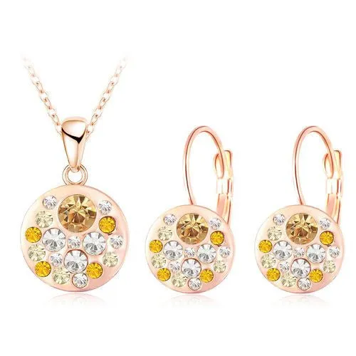 New Austrian Crystal Jewelry Set for Women 18K Rose Gold Plated Round Style Pendant/Earrings Sets