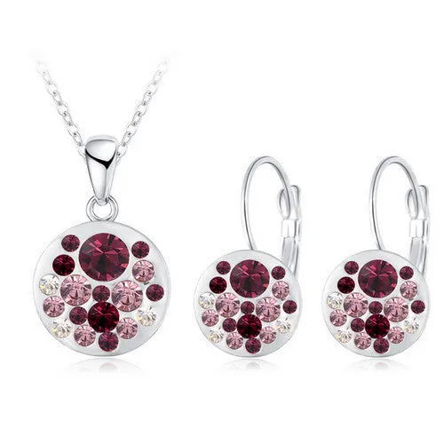 New Austrian Crystal Jewelry Set for Women 18K Rose Gold Plated Round Style Pendant/Earrings Sets