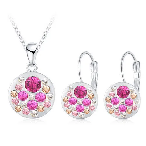 New Austrian Crystal Jewelry Set for Women 18K Rose Gold Plated Round Style Pendant/Earrings Sets