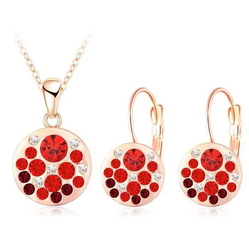 New Austrian Crystal Jewelry Set for Women 18K Rose Gold Plated Round Style Pendant/Earrings Sets