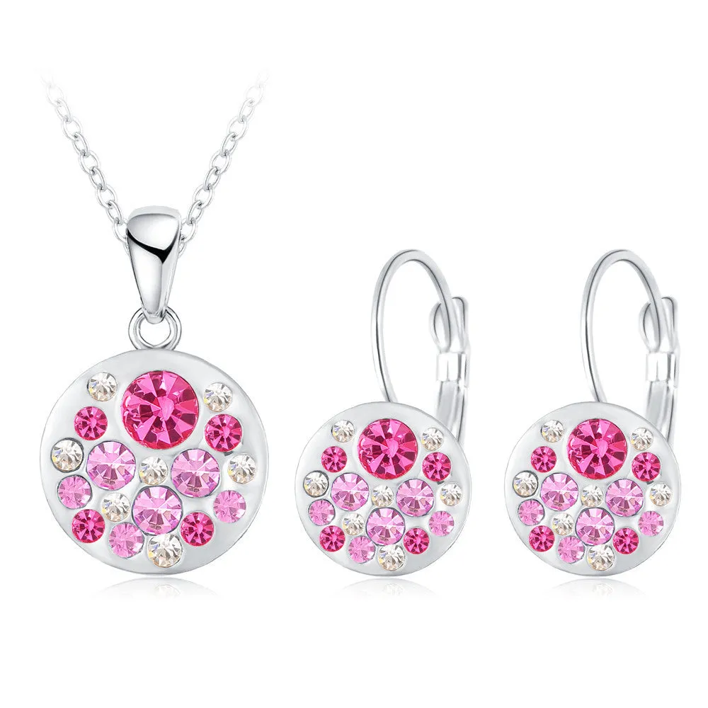 New Austrian Crystal Jewelry Set for Women 18K Rose Gold Plated Round Style Pendant/Earrings Sets