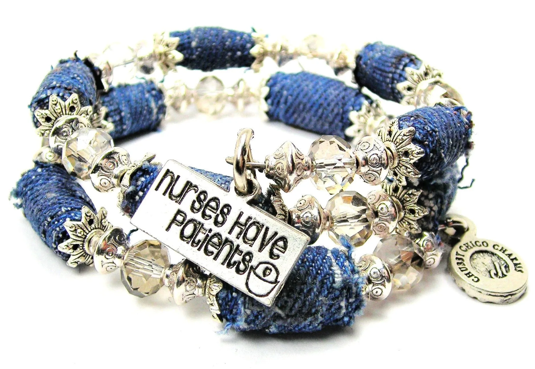 Nurses Have Patients Blue Jean Beaded Wrap Bracelet