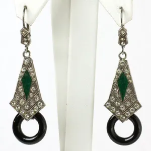 Onyx, Emerald & Diamanté Dangle Earrings