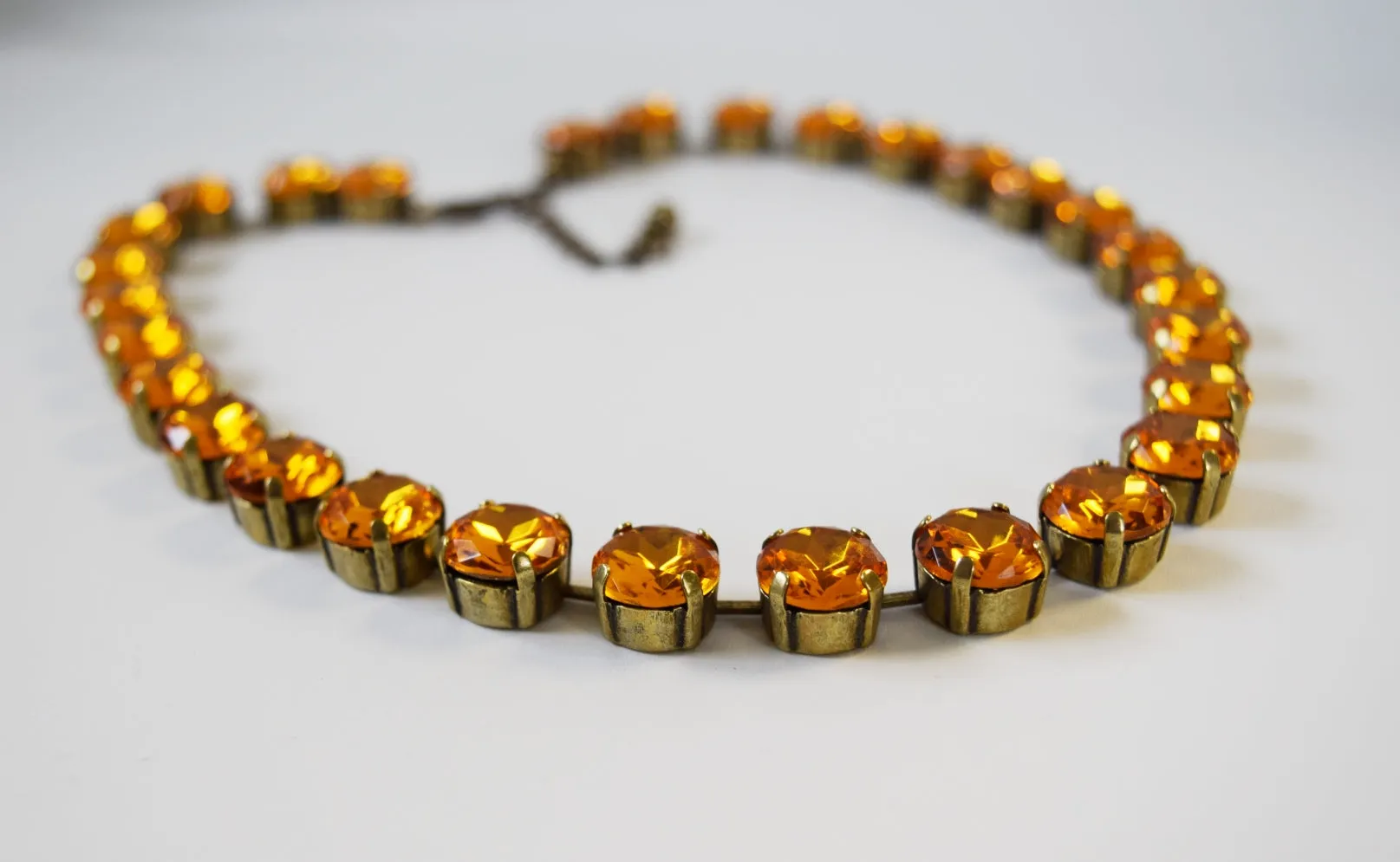 Orange Topaz Collet Necklace | Crystal Riviere Necklace - Small Round