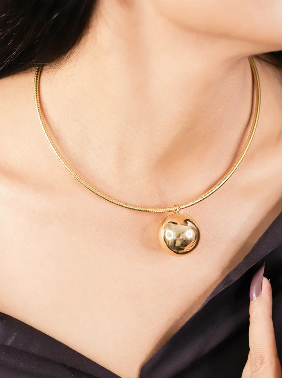 Ornaio 18k Gold Plated  Anti Tarnish big ball sphere choker necklace