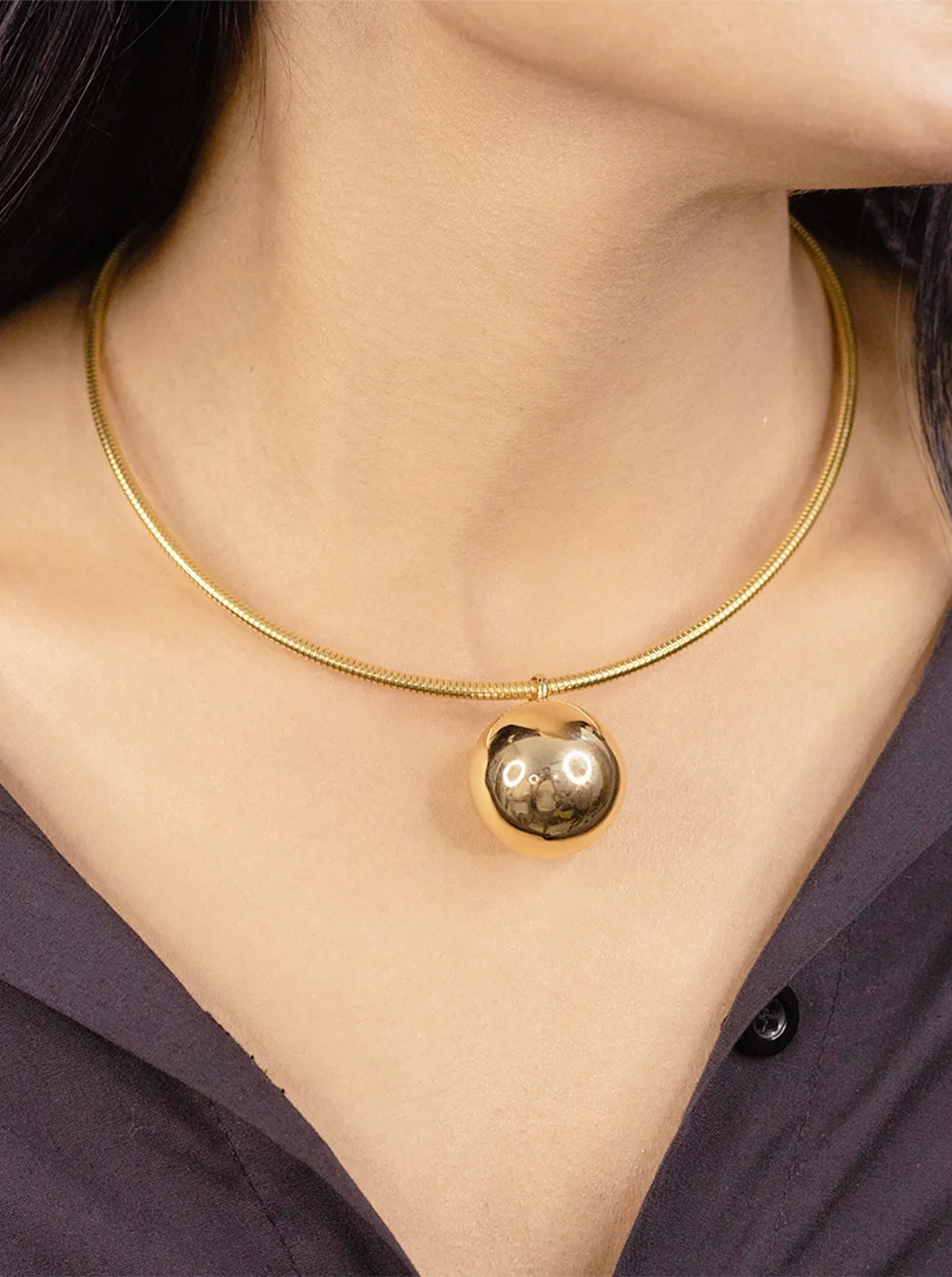 Ornaio 18k Gold Plated  Anti Tarnish big ball sphere choker necklace