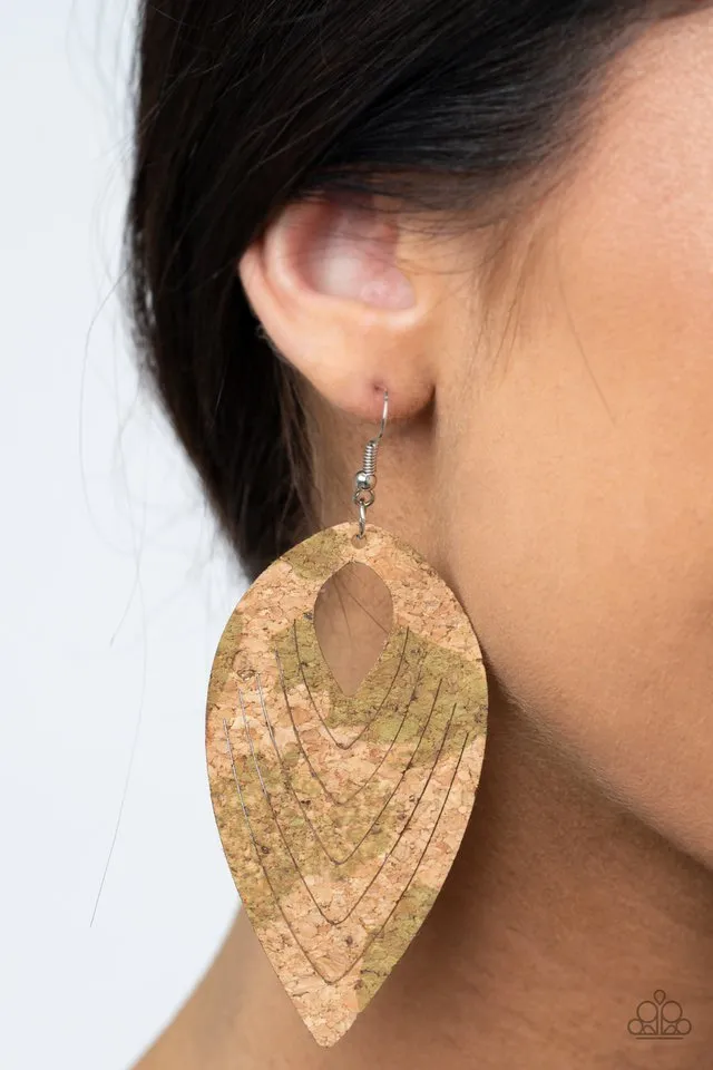 Paparazzi Earring ~ Cork Cabana - Green