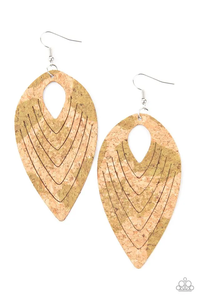 Paparazzi Earring ~ Cork Cabana - Green