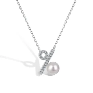 Pave Percent Sign Freshwater Pear Necklace