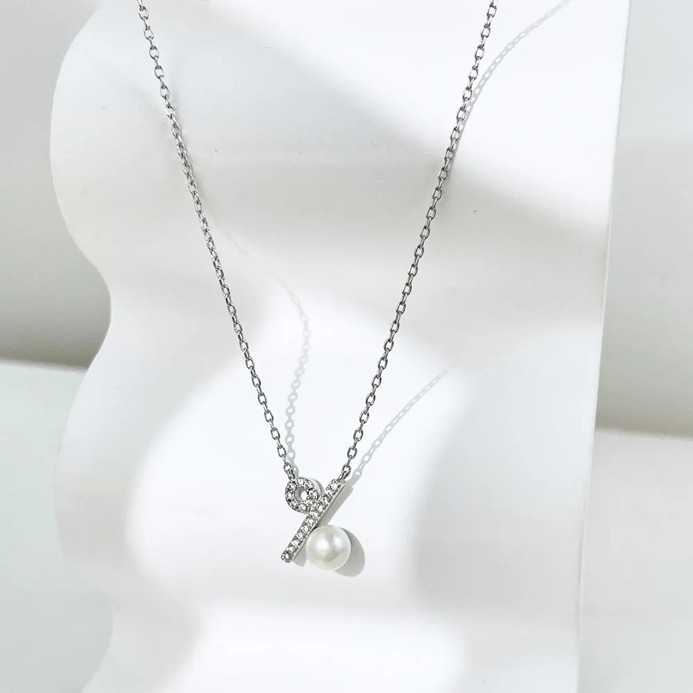 Pave Percent Sign Freshwater Pear Necklace