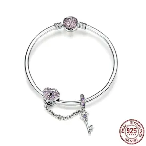 Pink Heart Lock & Key Bracelet