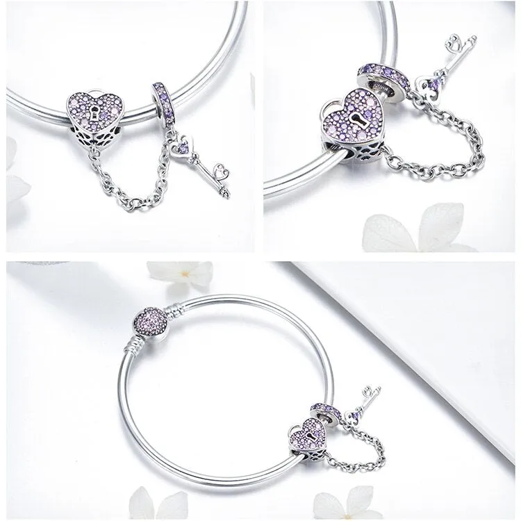 Pink Heart Lock & Key Bracelet