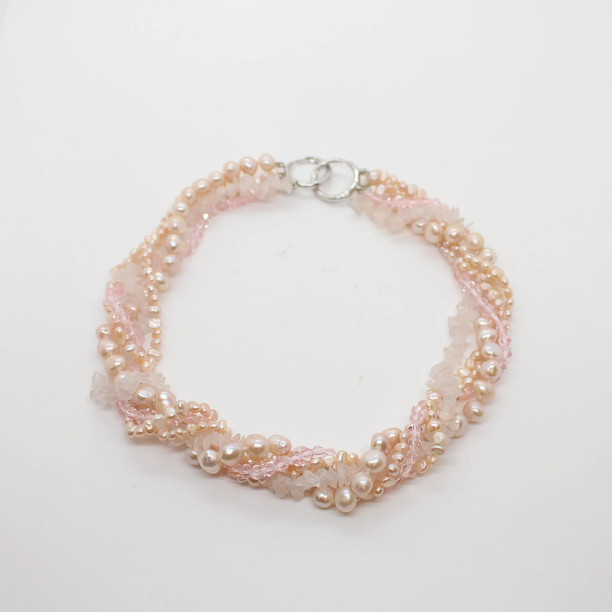 Pink Pearl, Crystal, and Rose Quartz 5 Strand Necklace