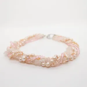 Pink Pearl, Crystal, and Rose Quartz 5 Strand Necklace