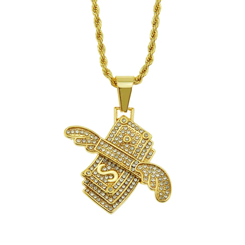 "Hip Hop Angel Wings Dollar Pendant" Necklaces