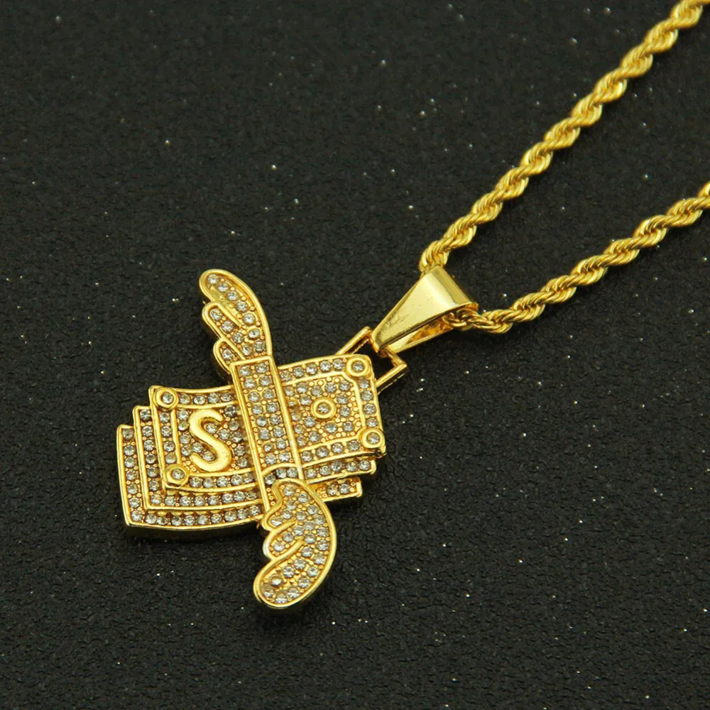 "Hip Hop Angel Wings Dollar Pendant" Necklaces