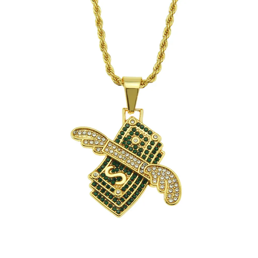 "Hip Hop Angel Wings Dollar Pendant" Necklaces