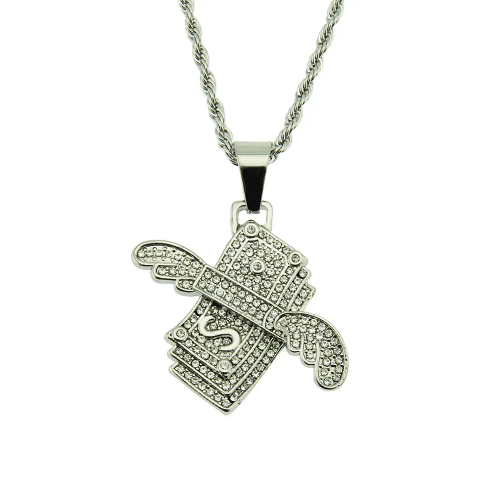 "Hip Hop Angel Wings Dollar Pendant" Necklaces