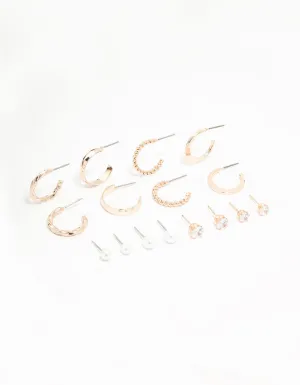 Rose Gold Pearl & Diamante Hoop Earrings 8-Pack