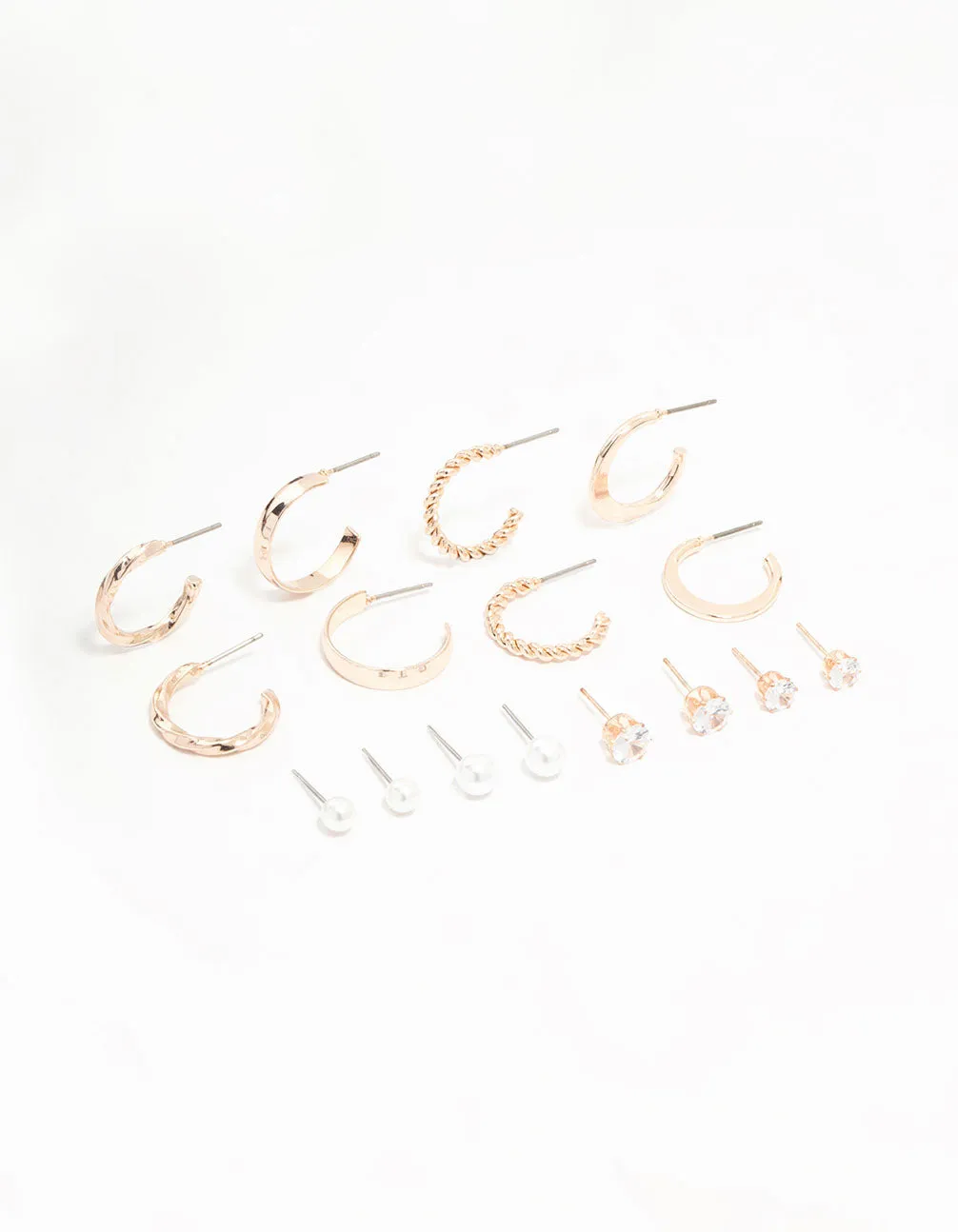 Rose Gold Pearl & Diamante Hoop Earrings 8-Pack