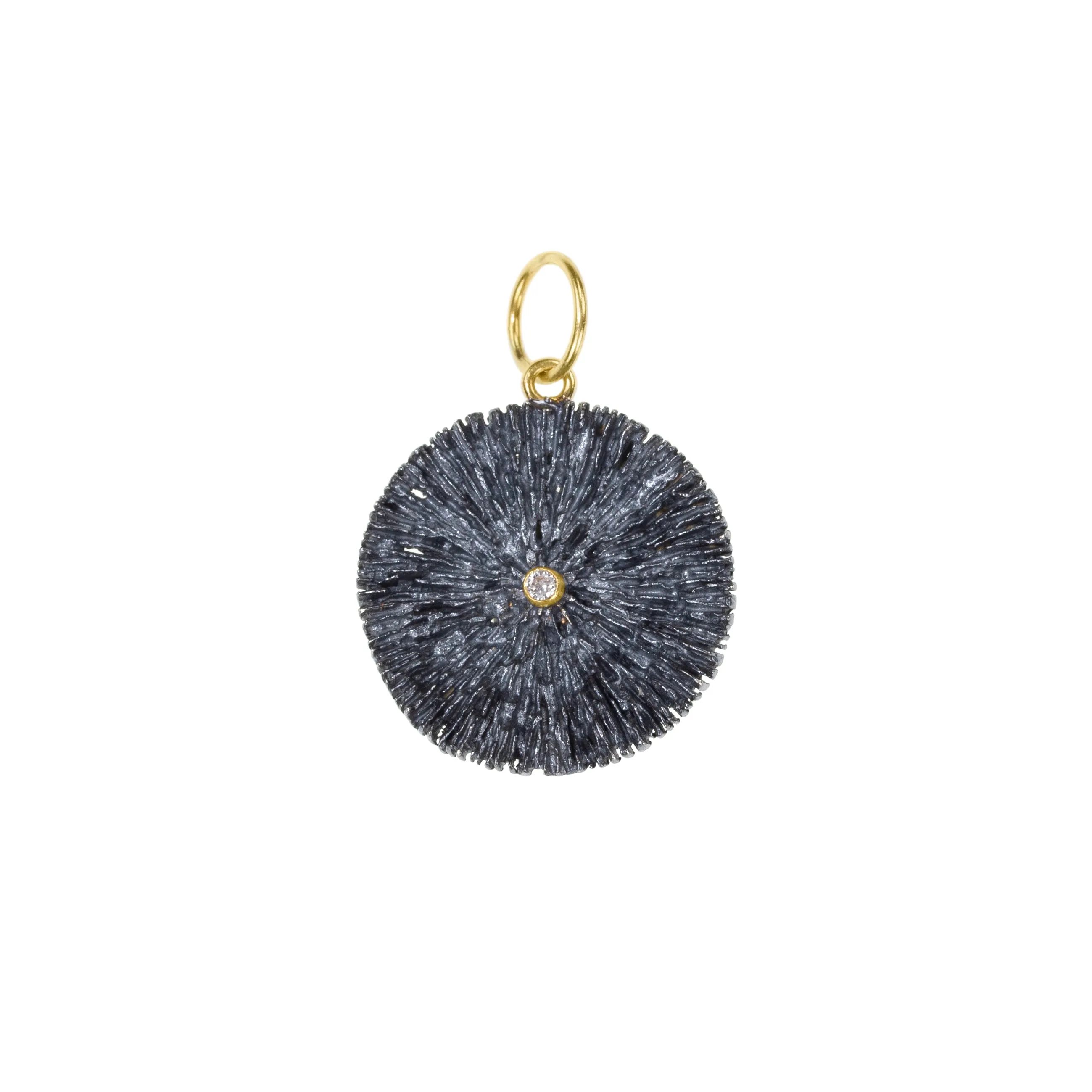 Round Textured Pendant with Brown Diamond- Medium