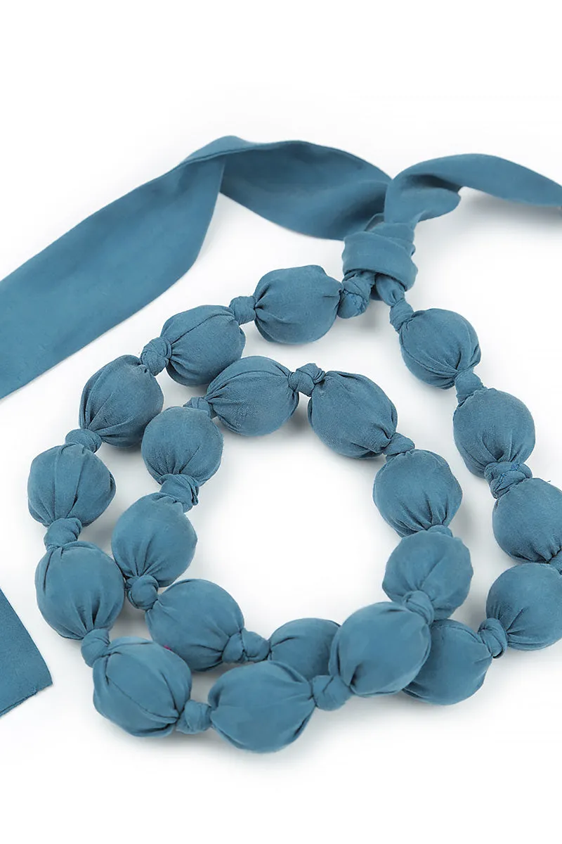 Short Azure Silk Bead Necklace