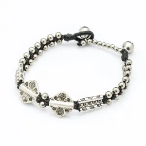 Silver Beads Bracelet with Flowers Charms