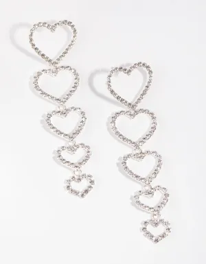 Silver Graduating Heart Drop Earrings