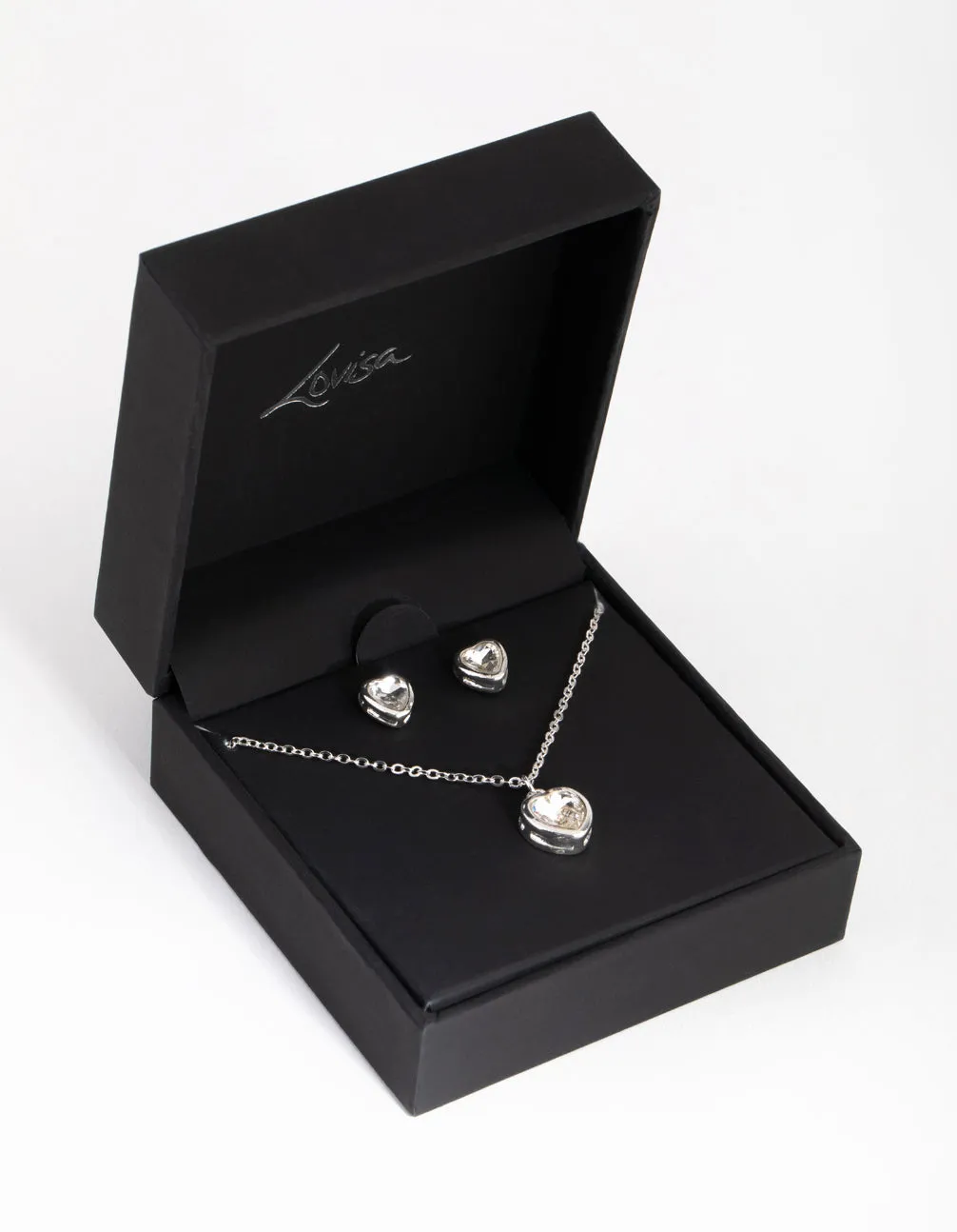 Silver Heart Necklace & Earrings Set