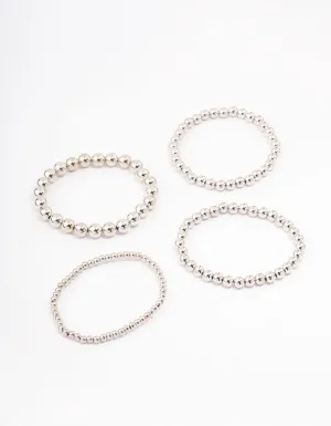 Silver Round Ball Stretch Bracelet 4-Pack