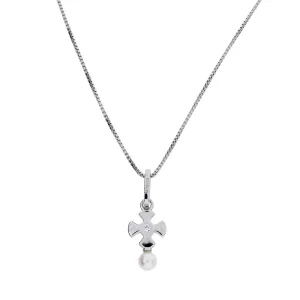 Silver St Cuthbert Cross Pendant with Freshwater Pearl