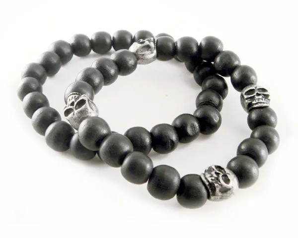 Skull and Wood Bead Bracelet 2 pack