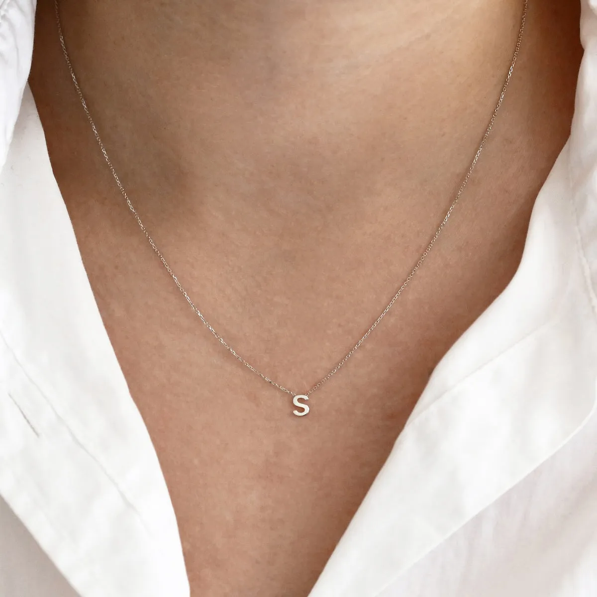 Soleil Collection 3.5mm x 5mm Initial Adjustable Necklace | 9K White Gold