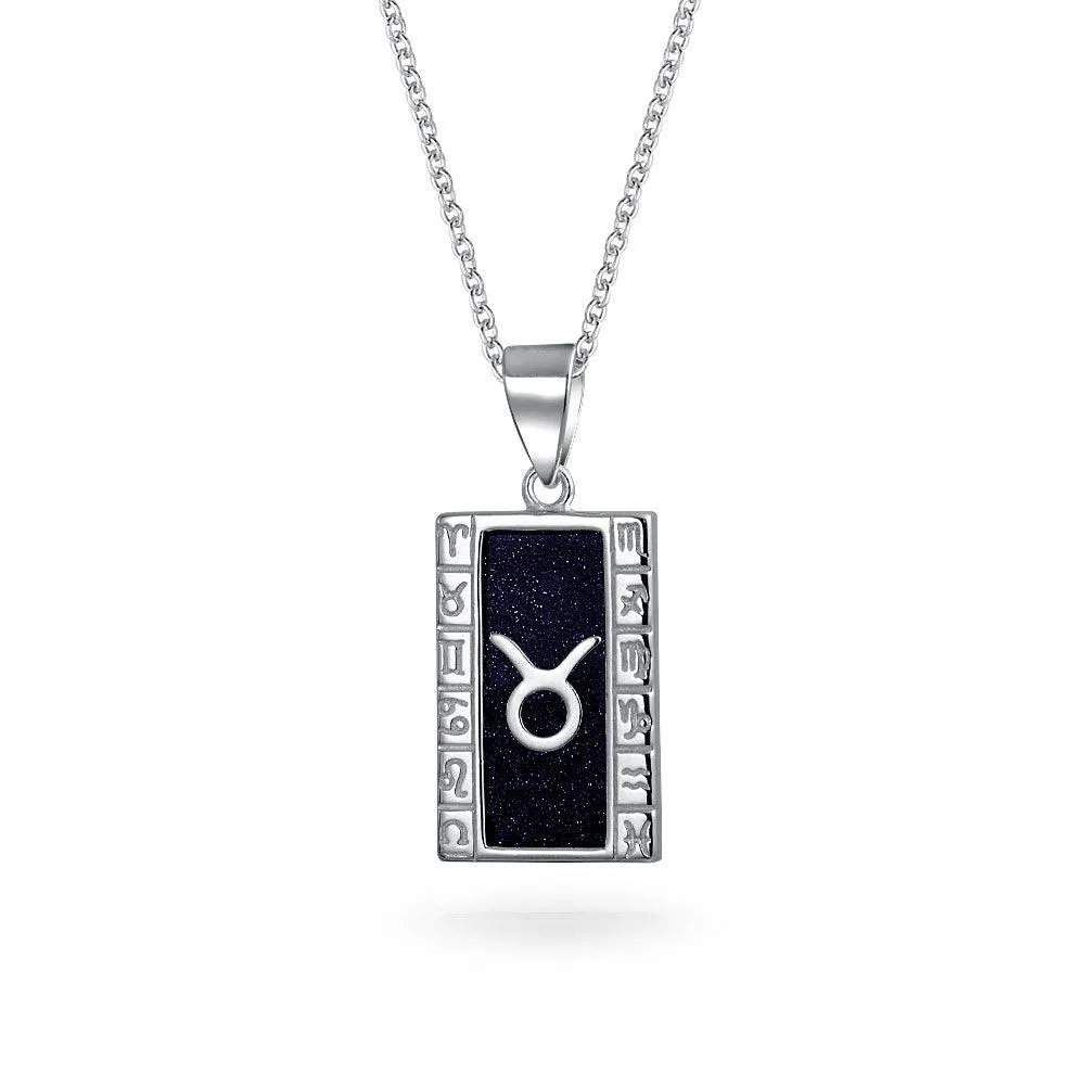 Sparkling Goldstone Zodiac Pendant Necklace in Sterling Silver for Men