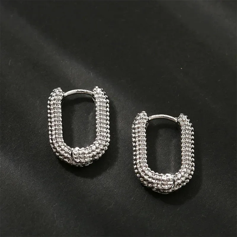 Square Luxury Stainless Steel Circle Trending Wedding U-Shaped Earring